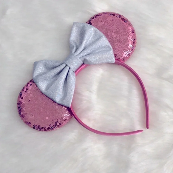 Minnie Mouse Sequin Headband Ears Pink & Silver - Picture 1 of 1